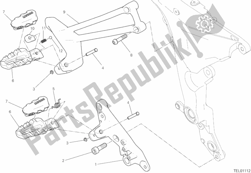 All parts for the Footrests, Right of the Ducati Multistrada 1260 S Touring Brasil 2020